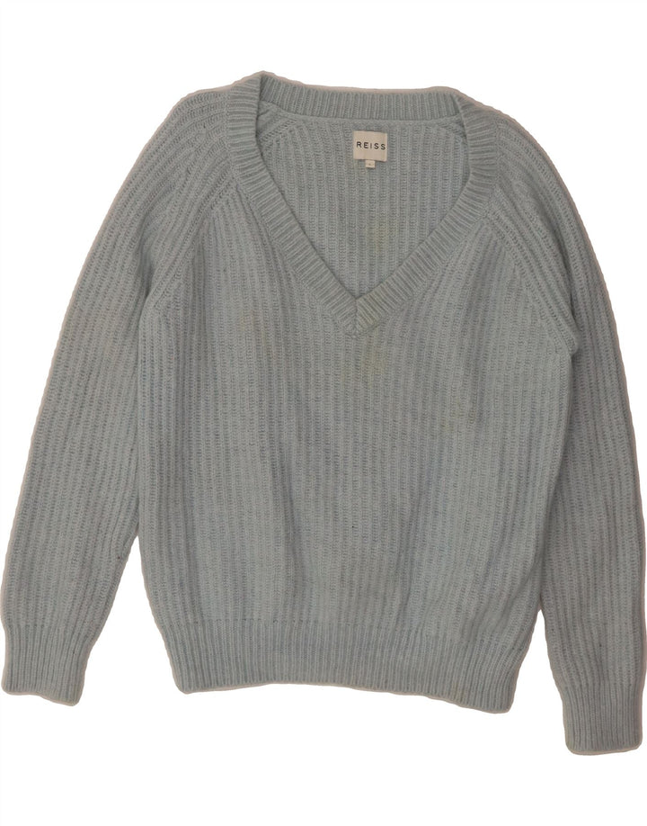 REISS Womens V-Neck Jumper Sweater UK 16 Large Blue Polyamide Vintage Reiss and Second-Hand Reiss from Messina Hembry 