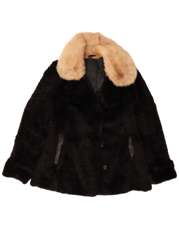 Damska kurtka ze sztucznego futra VINTAGE UK 14, średnia czarna