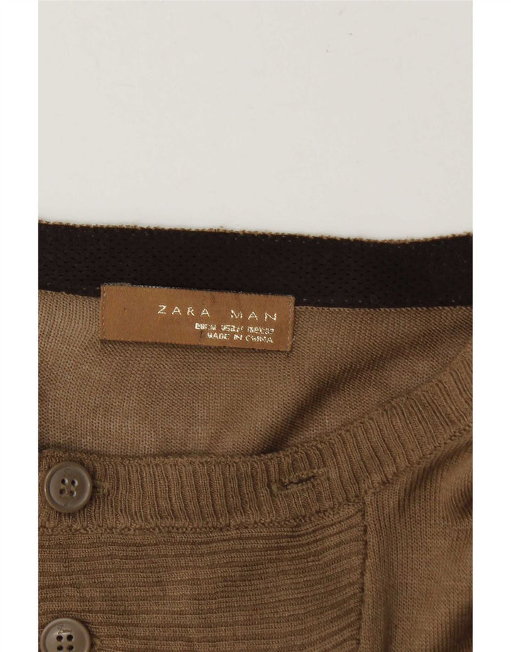Męski sweter Zara z dekoltem w łódkę, średni brąz