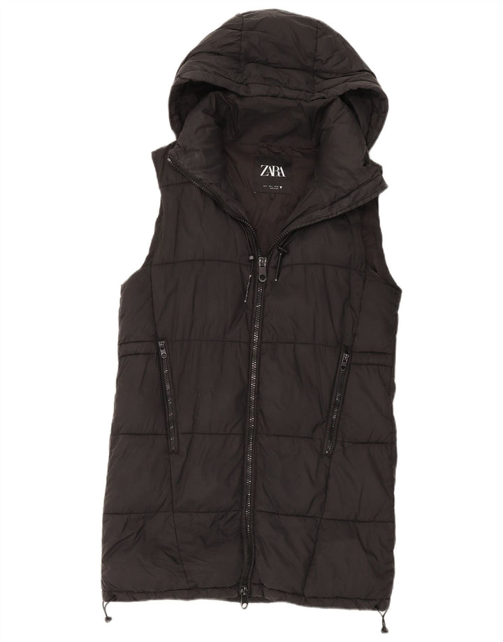 Damska kamizelka z kapturem, oversize, wyściełana Zara UK 10, mała, czarna, poliester
