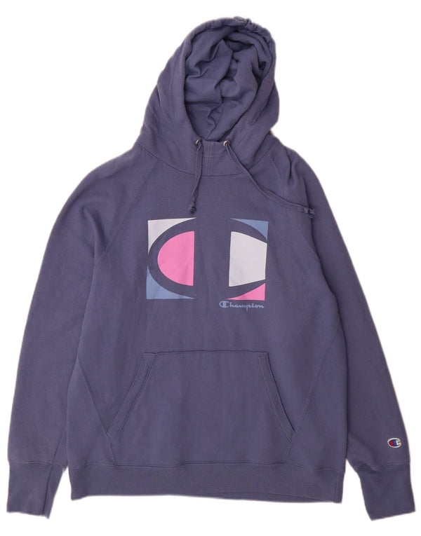 Damski sweter z kapturem Champion Graphic UK 16, duży, niebieski, bawełniany