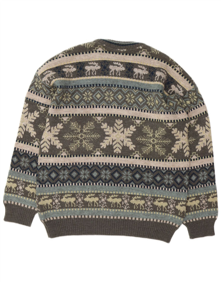 Męski sweter z okrągłym dekoltem Liberti Średni szary Fair Isle Wool