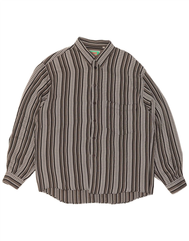 Koszula męska w stylu vintage, duża, szara, octanowa w paski