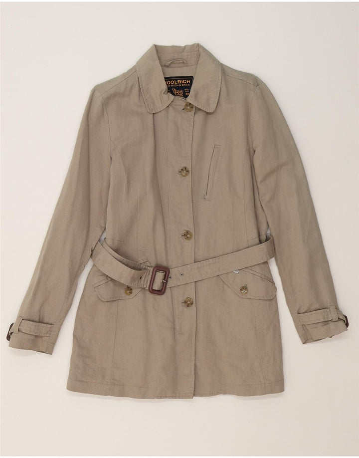 WOOLRICH Womens Trench Coat UK 14 Medium Grey Ramie Vintage Woolrich and Second-Hand Woolrich from Messina Hembry 