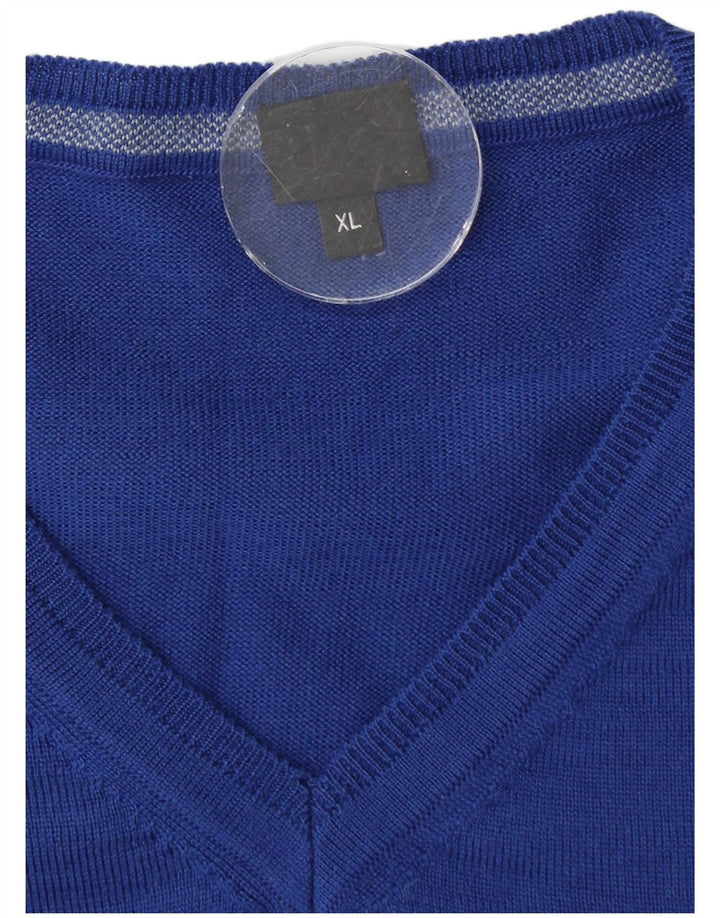 Męski sweter Hugo Boss z dekoltem w kształcie litery V, XL, niebieska dziewicza wełna