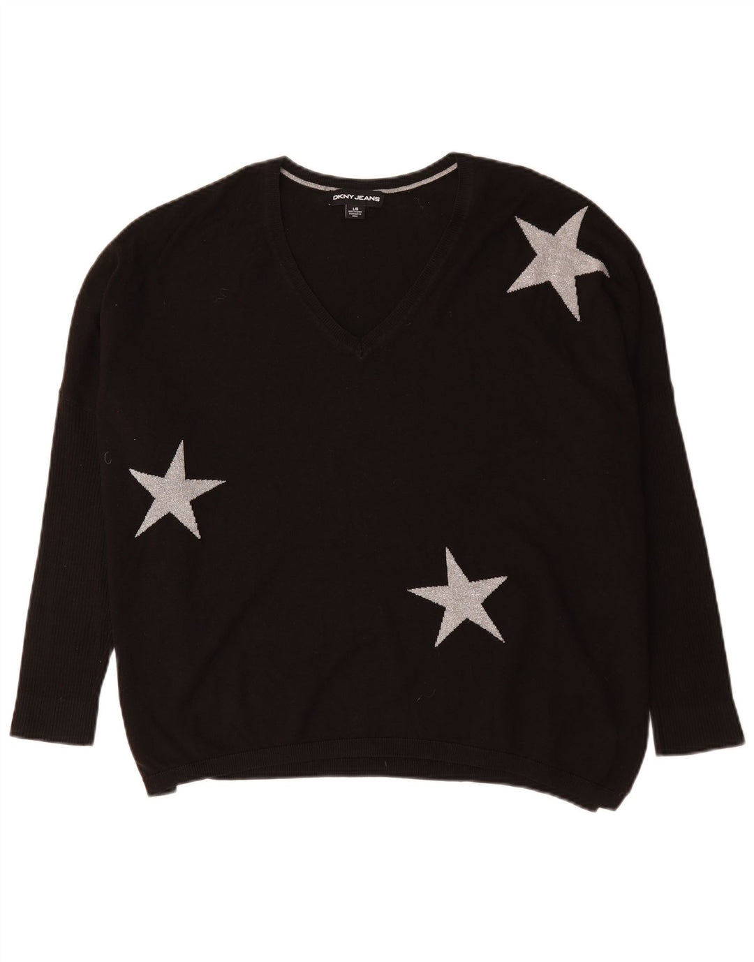 Damski sweter oversize Dkny z graficznym dekoltem w kształcie litery V, UK 16, duży czarny