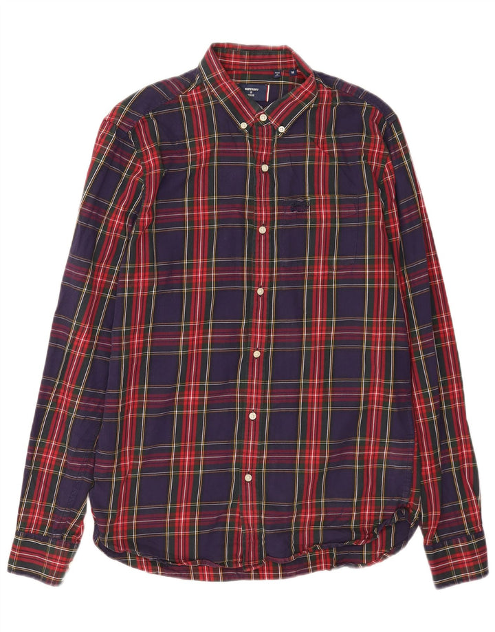 Męska koszula flanelowa Superdry, bawełniana, w średnią granatową kratkę