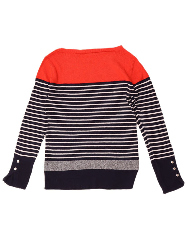 Damski sweter Oasis z dekoltem w łódkę UK 8 w małe granatowe paski
