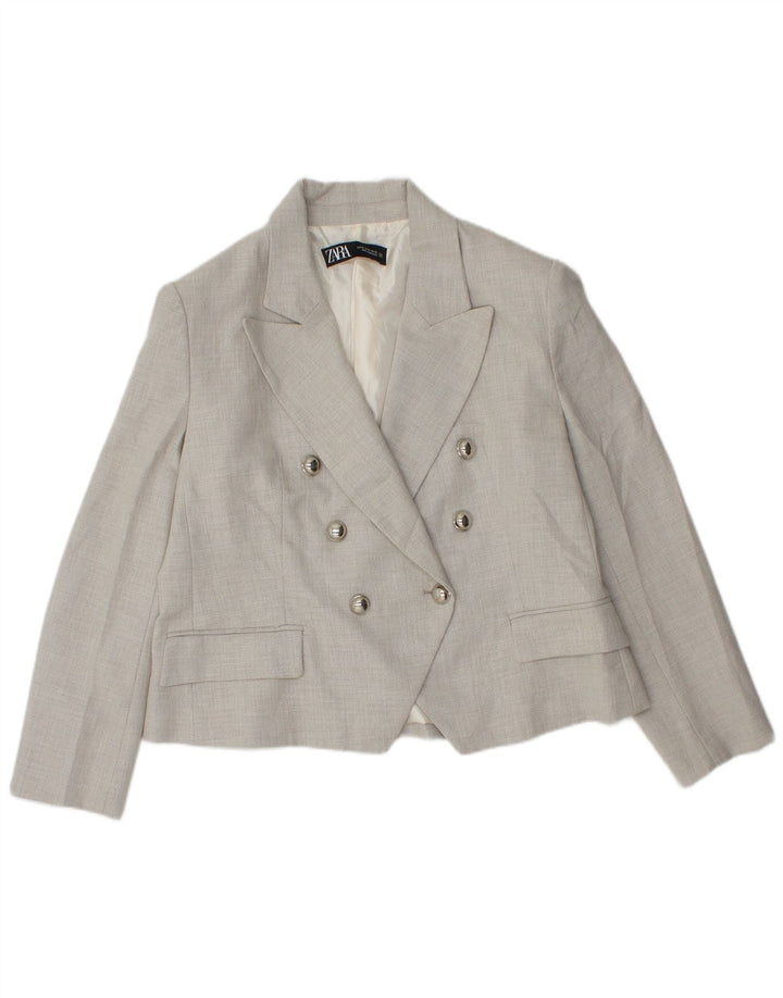 Damska marynarka Zara Crop Double Breasted Jacket UK 18 XL, szary poliester
