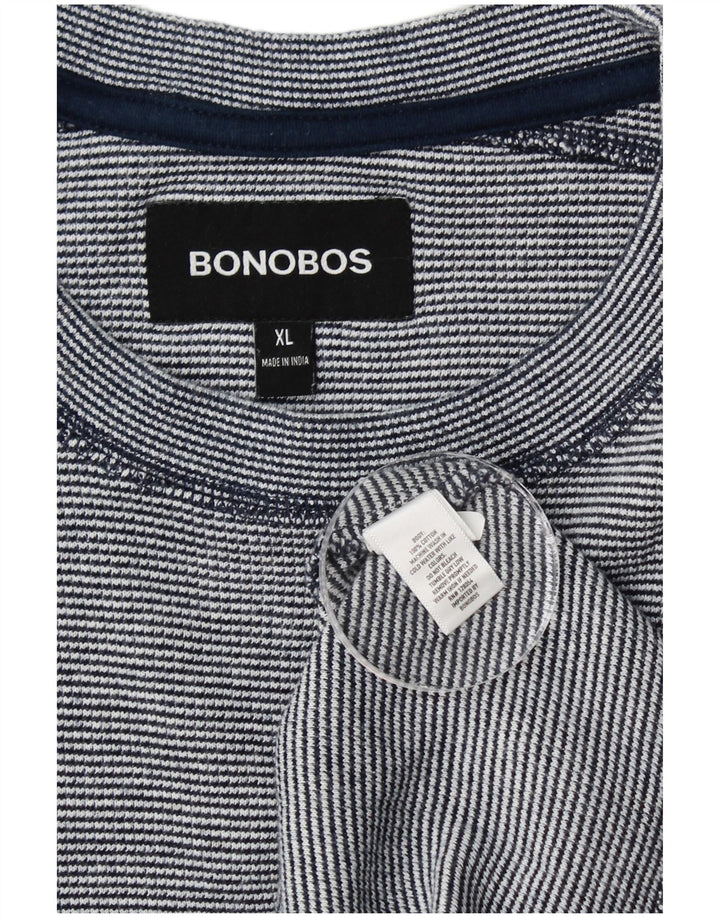 BONOBOS Męski top z długim rękawem XL, niebieski, bawełniany w prążki