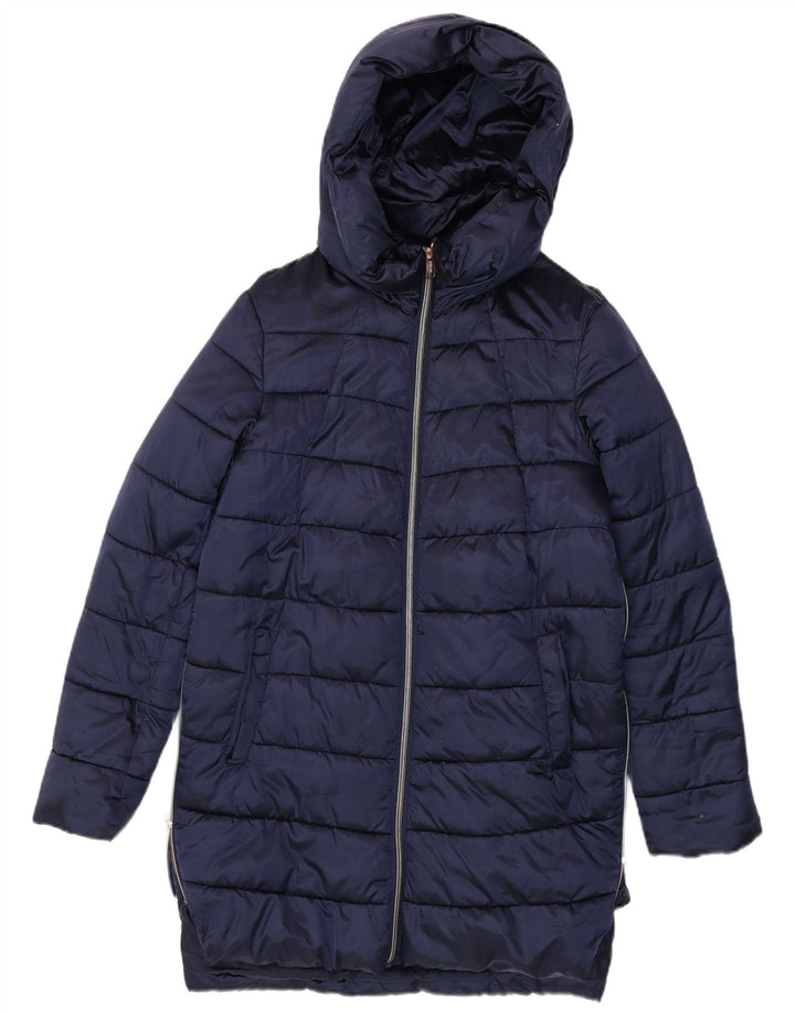 Guess Damski, oversize'owy, ocieplany płaszcz z kapturem UK 10, mały, granatowy, poliamid