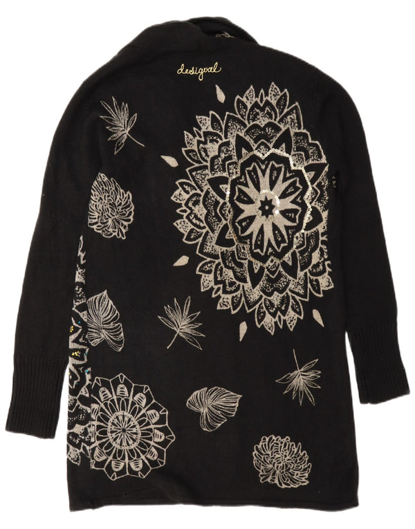 Desigual damski sweter oversize o przedłużonym kroju UK 6 XS, czarny w kwiaty
