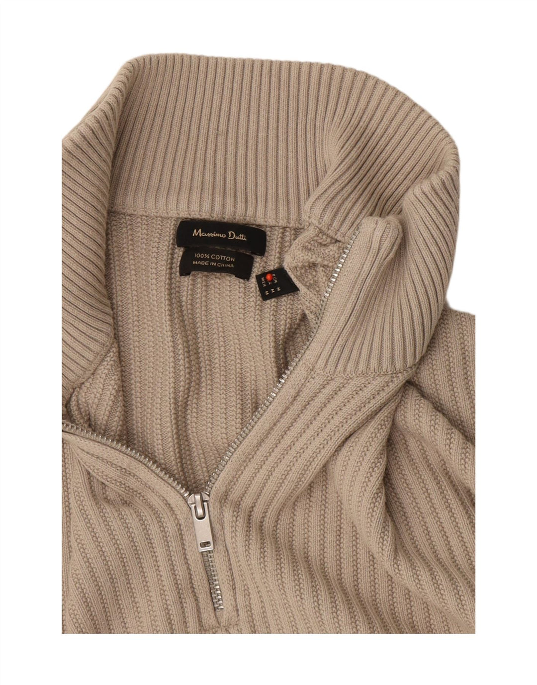 Męski sweter zapinany na zamek Massimo Dutti w kolorze średniego beżu, bawełniany