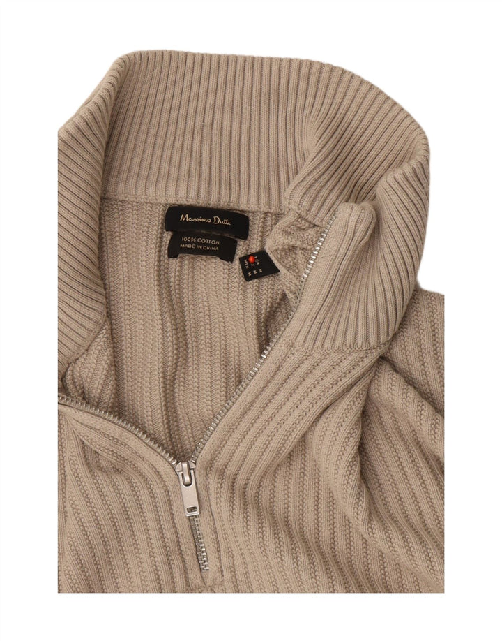 Męski sweter zapinany na zamek Massimo Dutti w kolorze średniego beżu, bawełniany