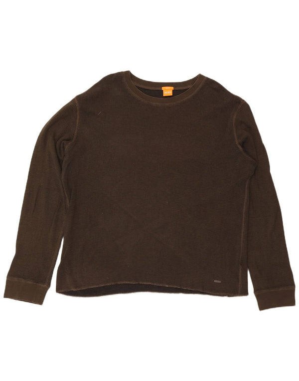Męski top z długim rękawem Hugo Boss 3XL, brązowa bawełna