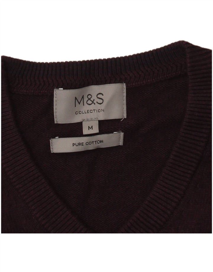 Marks & Spencer Męski sweter z dekoltem w kształcie litery V, średni fiolet, bawełna