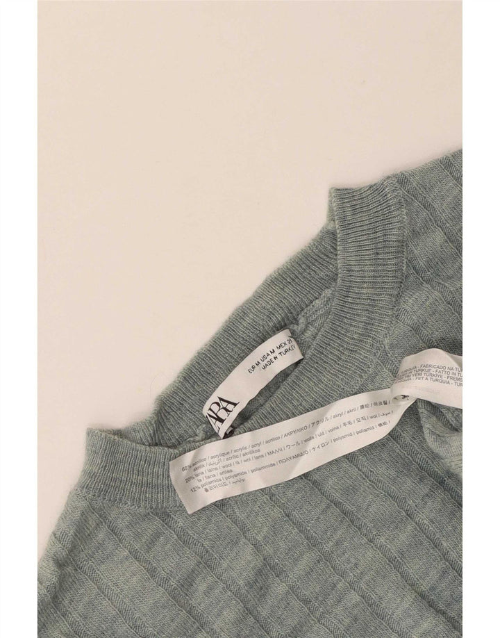 Męski sweter z okrągłym dekoltem Zara, średni zielony akryl