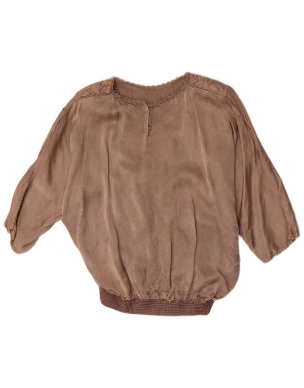 Damska bluzka z rękawem 3/4 w stylu vintage, UK 20 2XL, brązowa, kwiecista wiskoza