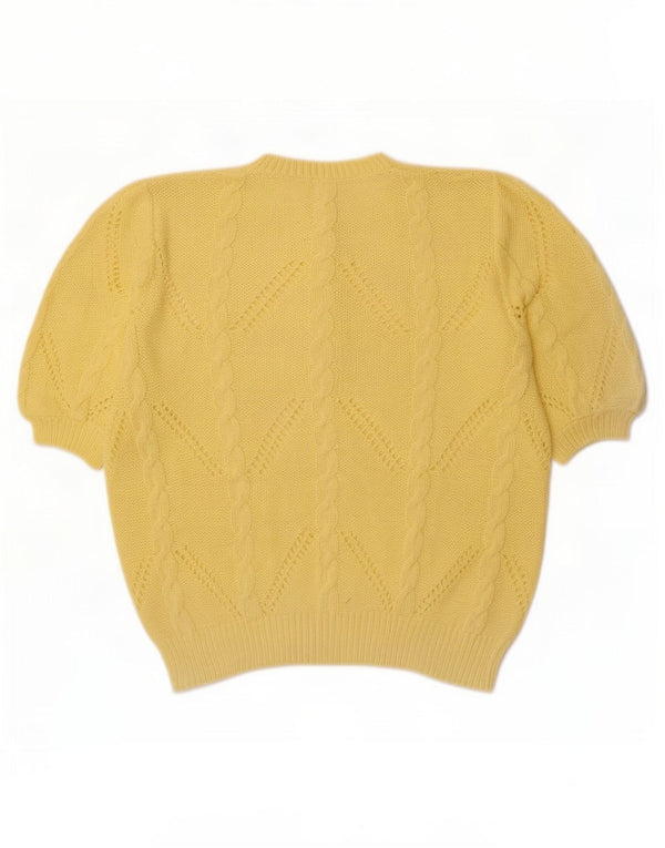 Sweter damski z krótkim rękawem i dekoltem w stylu vintage, UK 18 XL, żółty