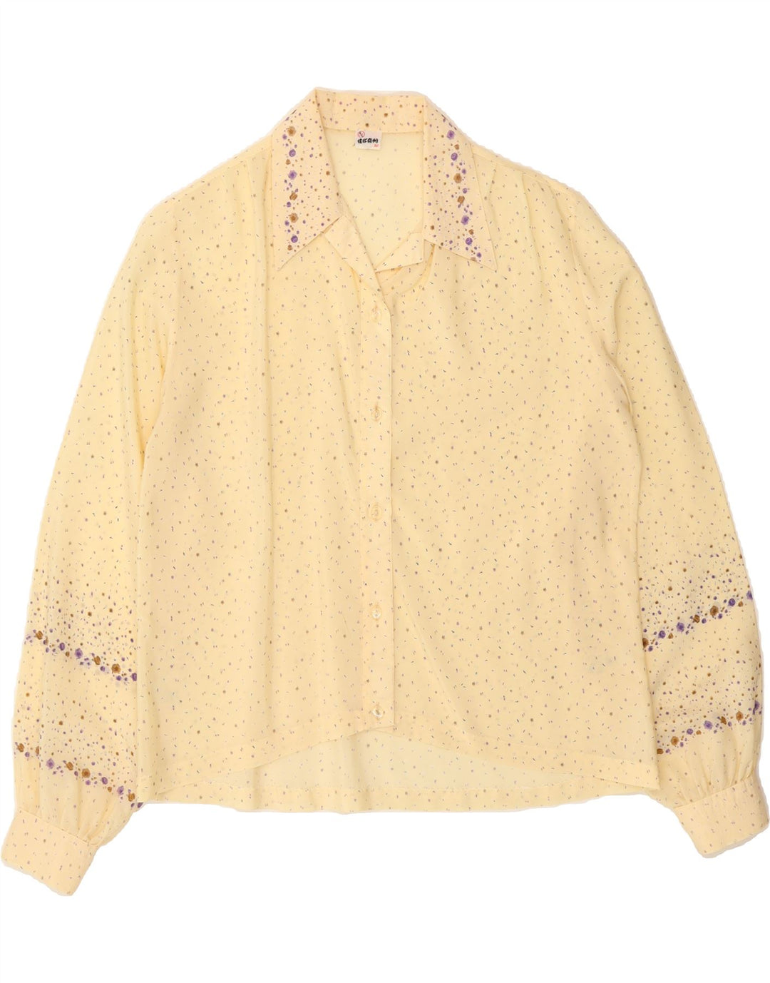 VINTAGE Womens Shirt Blouse UK 14 Medium Yellow Spotted Vintage Vintage and Second-Hand Vintage from Messina Hembry 