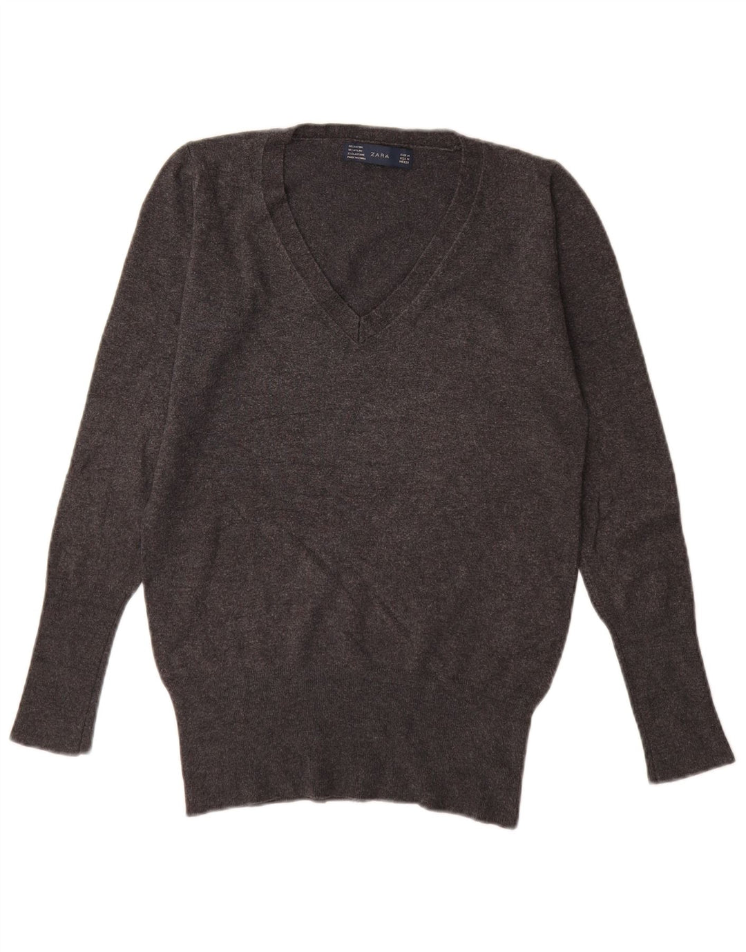Sweter damski Zara z dekoltem w kształcie litery V, UK 12, średnioszary, sztuczny jedwab