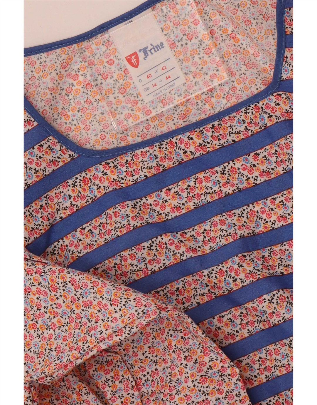 Damska sukienka maxi z długim rękawem w stylu vintage, UK 14, poliester w średnie niebieskie paski