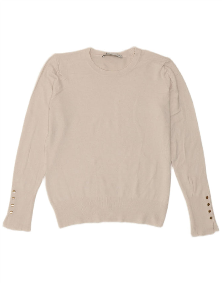 Sweter damski Zara z okrągłym dekoltem UK 14, duży, biały