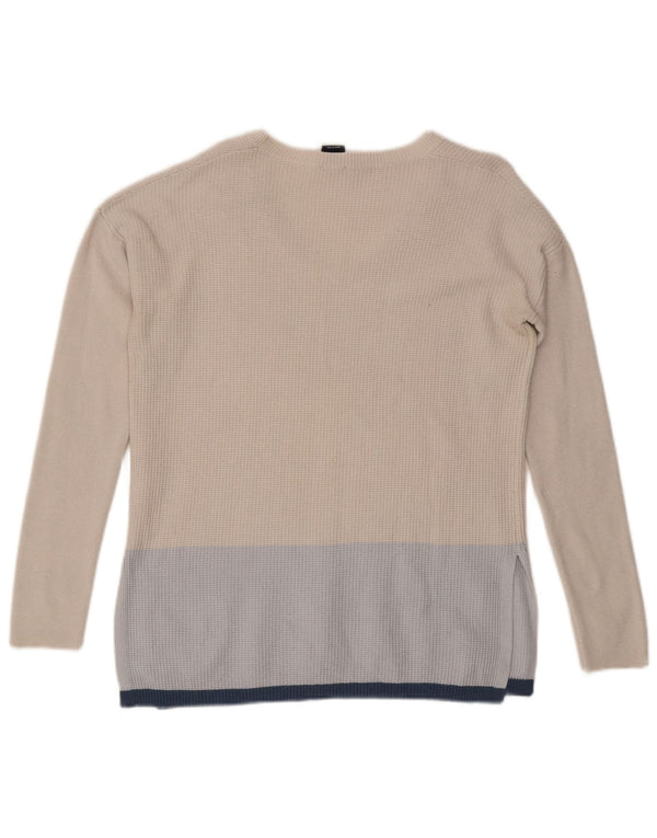 Damski sweter rozpinany z dekoltem w łódkę, UK 16, duży, beżowy, nylon