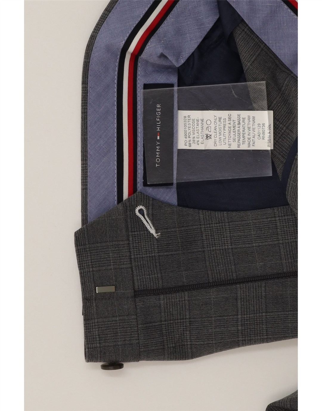 TOMMY HILFIGER Mens Slim Suit Trousers W38 L32 Grey Check Polyester Vintage Tommy Hilfiger and Second-Hand Tommy Hilfiger from Messina Hembry 