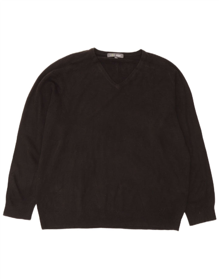 Marks & Spencer Męski sweter z dekoltem w kształcie litery V, 2XL, czarny akryl