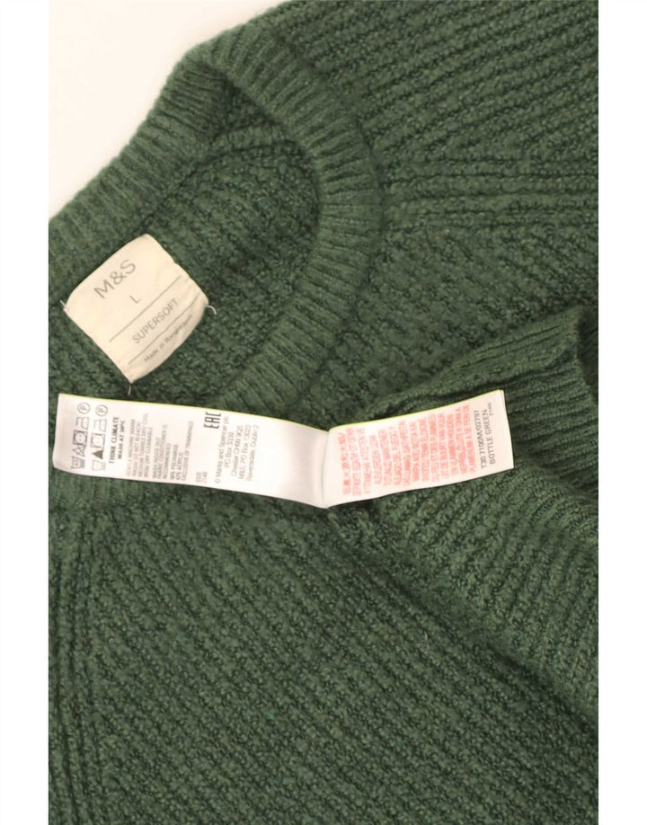 Marks & Spencer Męski sweter z okrągłym dekoltem, duży, zielony poliamid