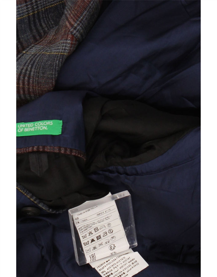 Męska marynarka Benetton zapinana na 2 guziki UK 38 Średni granatowy, wełniany kratę