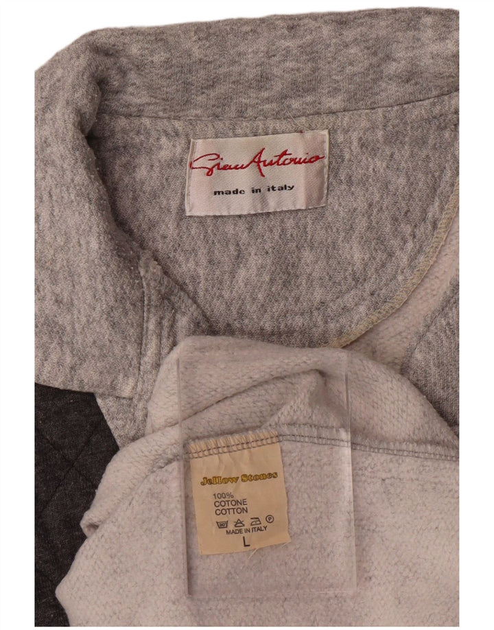 Męska bluza z kapturem w stylu VINTAGE, duża, szara, z blokami kolorów, bawełniana