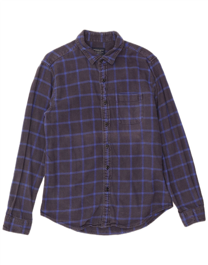 Koszula flanelowa męska American Eagle, bawełniana, w średnią granatową kratkę