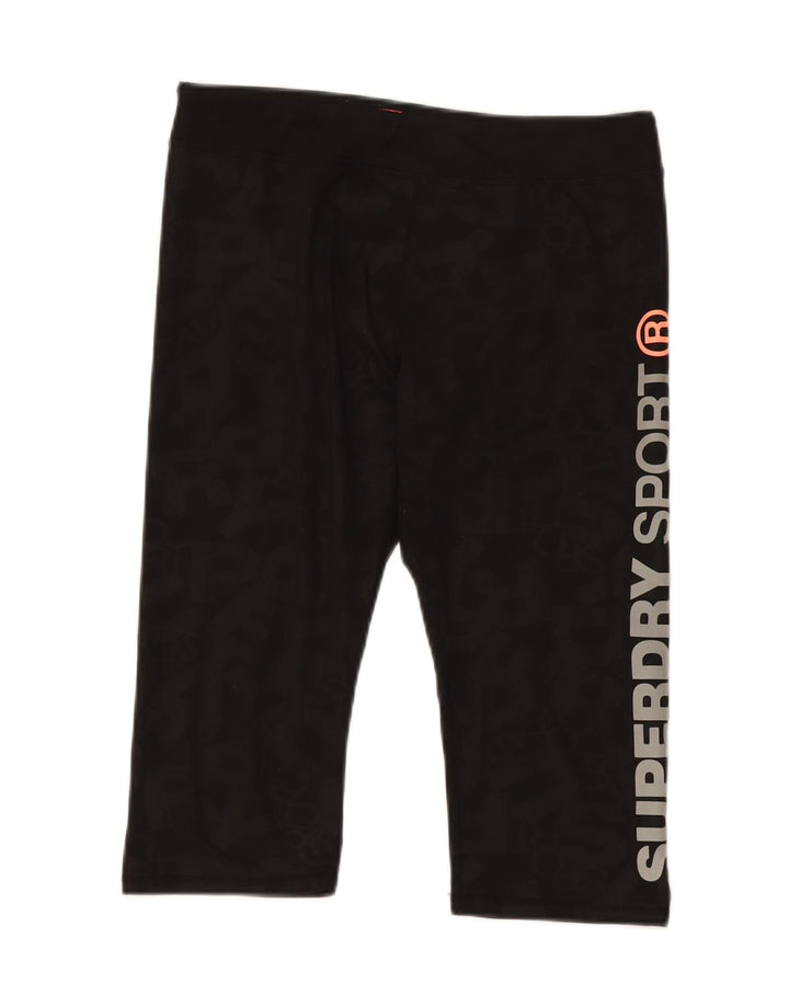 SUPERDRY Womens Graphic Bermuda Sport Shorts UK 14 Medium  Black Polyester