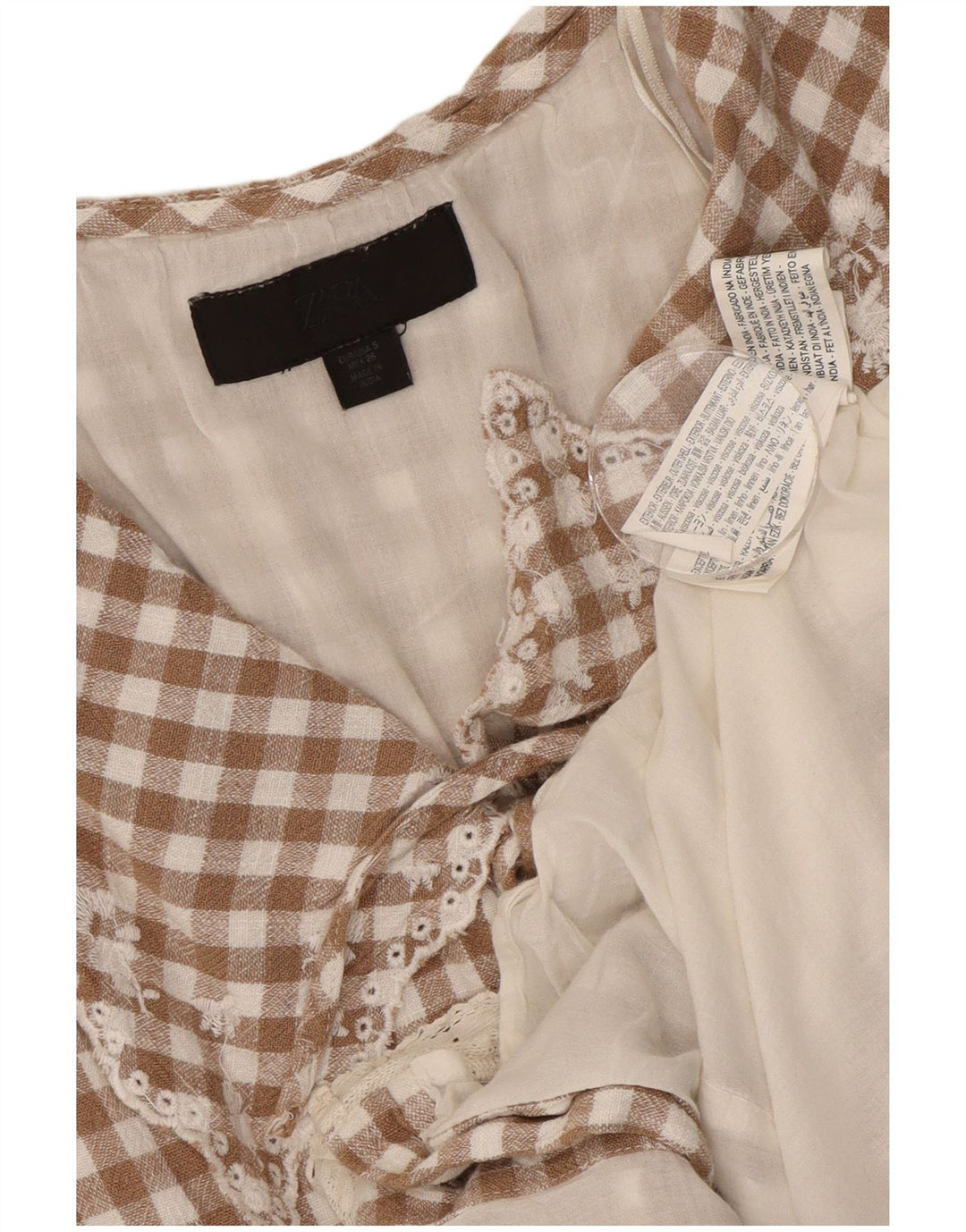 Damska sukienka typu shift bez rękawów Zara UK 10 Small Brown Gingham Wiskoza