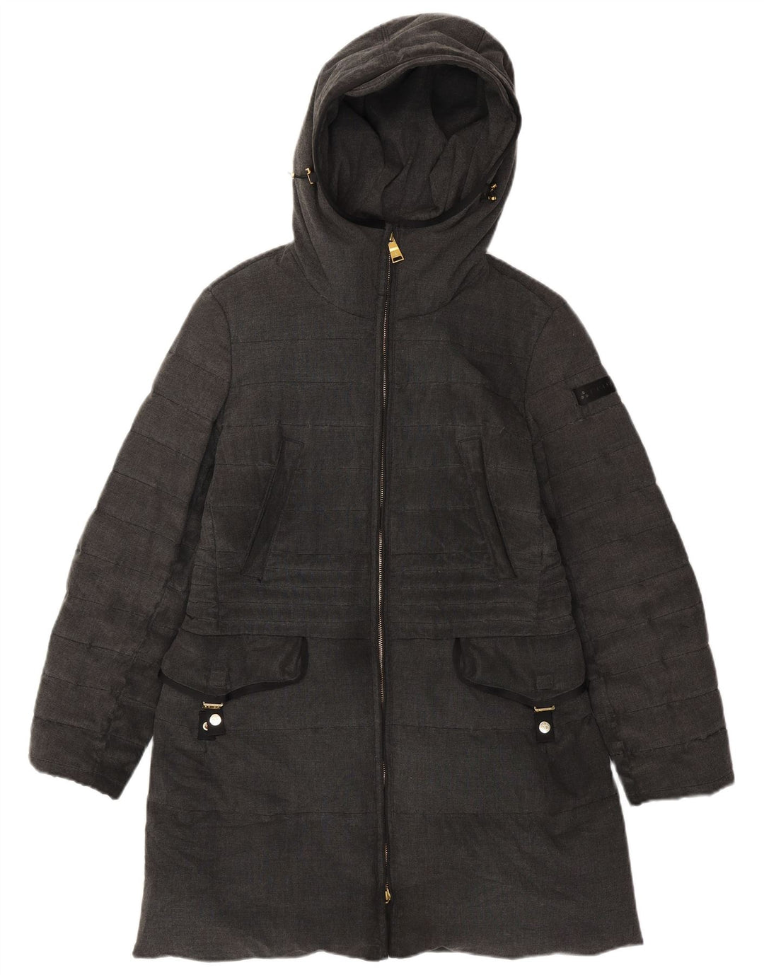 Damski płaszcz z kapturem i ociepleniem PEUTEREY IT 46, duży, szary poliester