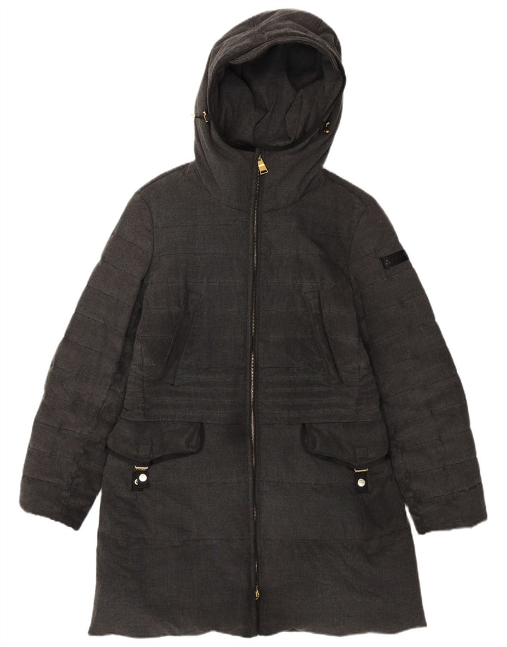 Damski płaszcz z kapturem i ociepleniem PEUTEREY IT 46, duży, szary poliester