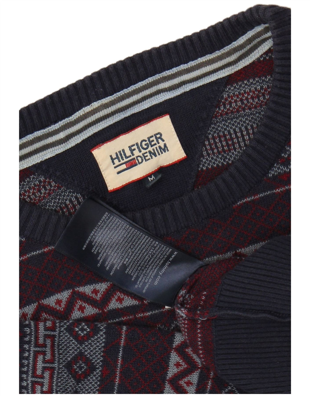 Męski sweter z okrągłym dekoltem TOMMY HILFIGER, średni granatowy Fair Isle
