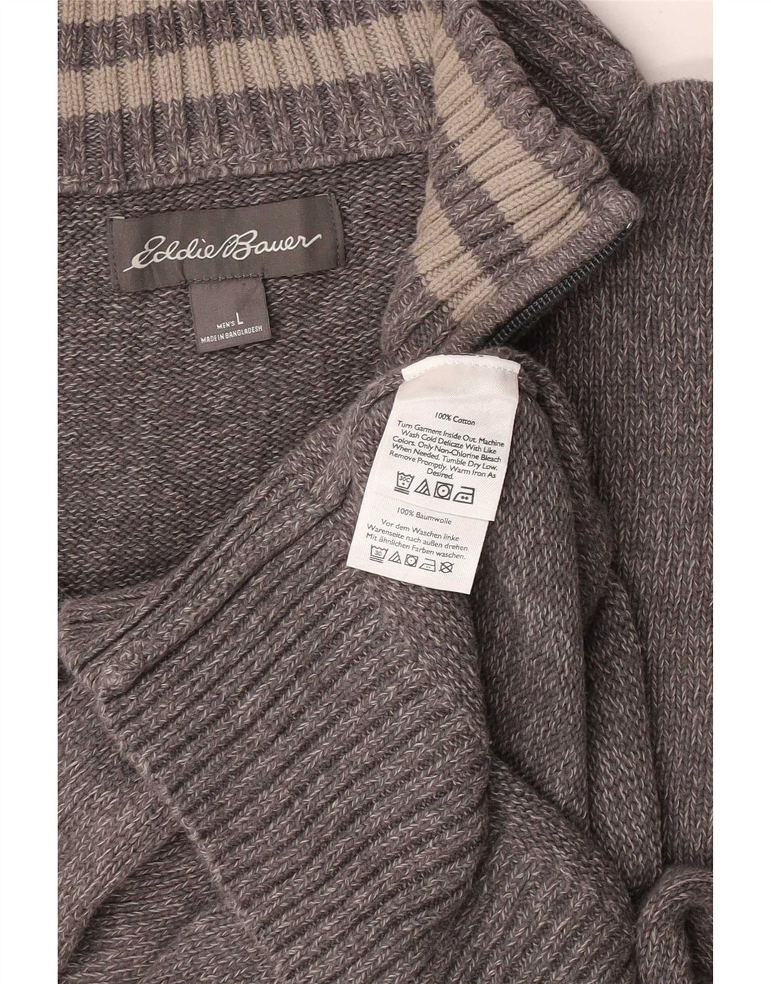 Męski sweter zapinany na zamek Eddie Bauer, duży, szary, bawełniany w plamki