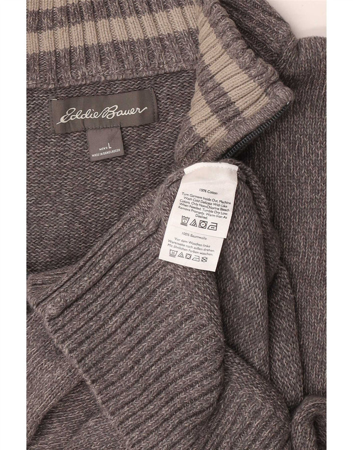 Męski sweter zapinany na zamek Eddie Bauer, duży, szary, bawełniany w plamki