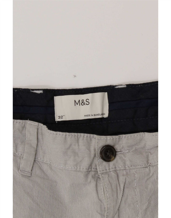 Marks & Spencer Męskie spodenki Chino W32 Średnioszare, bawełniane w prążki