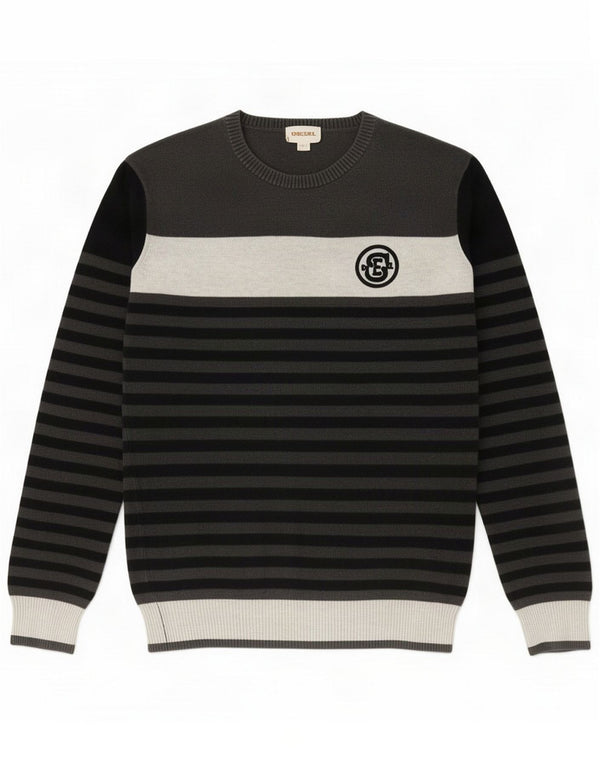 Diesel Mens Crew Neck Jumper Sweater Small Grey Striped