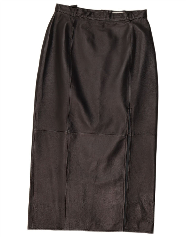 Vintage damska skórzana spódnica W28 średnia czarna skóra