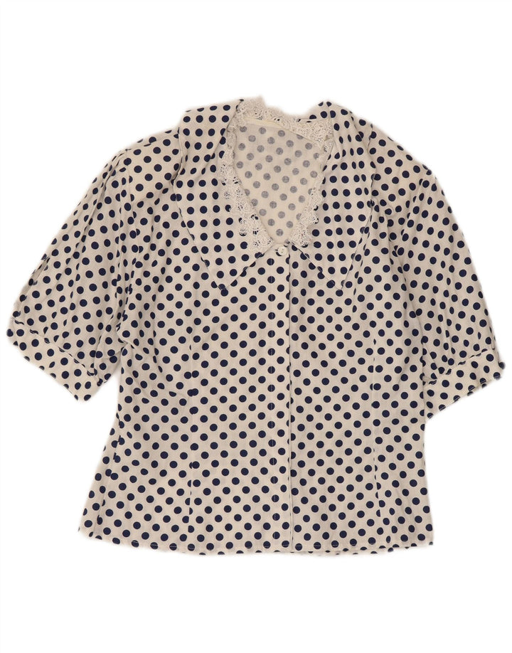 Damska bluzka koszulowa z rękawem 1/2 VINTAGE UK 12, średnia biała w kropki