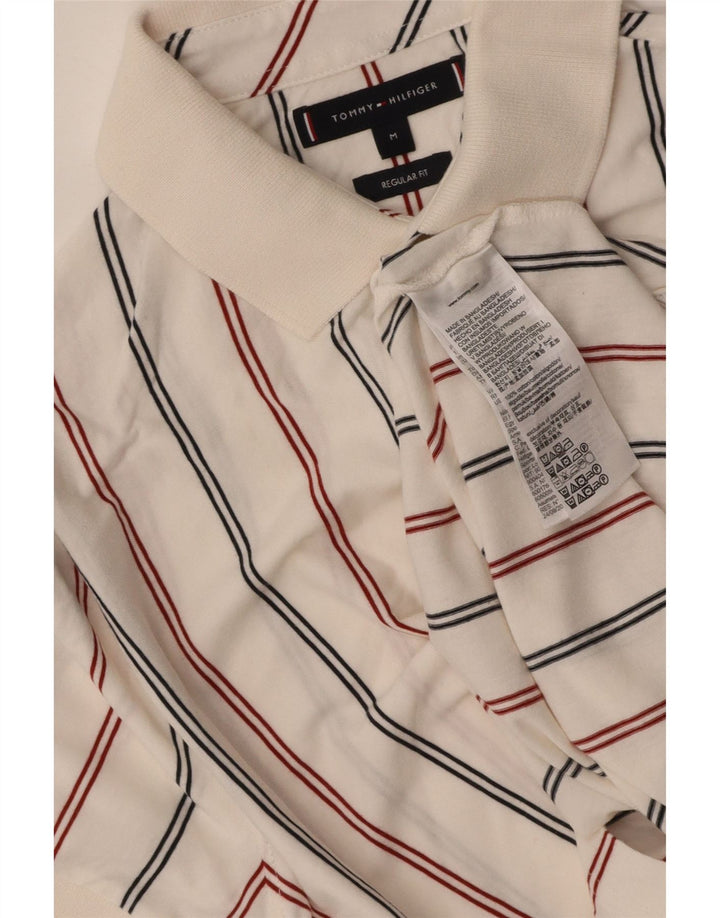 TOMMY HILFIGER Mens Regular Fit Polo Shirt Medium White Striped Cotton