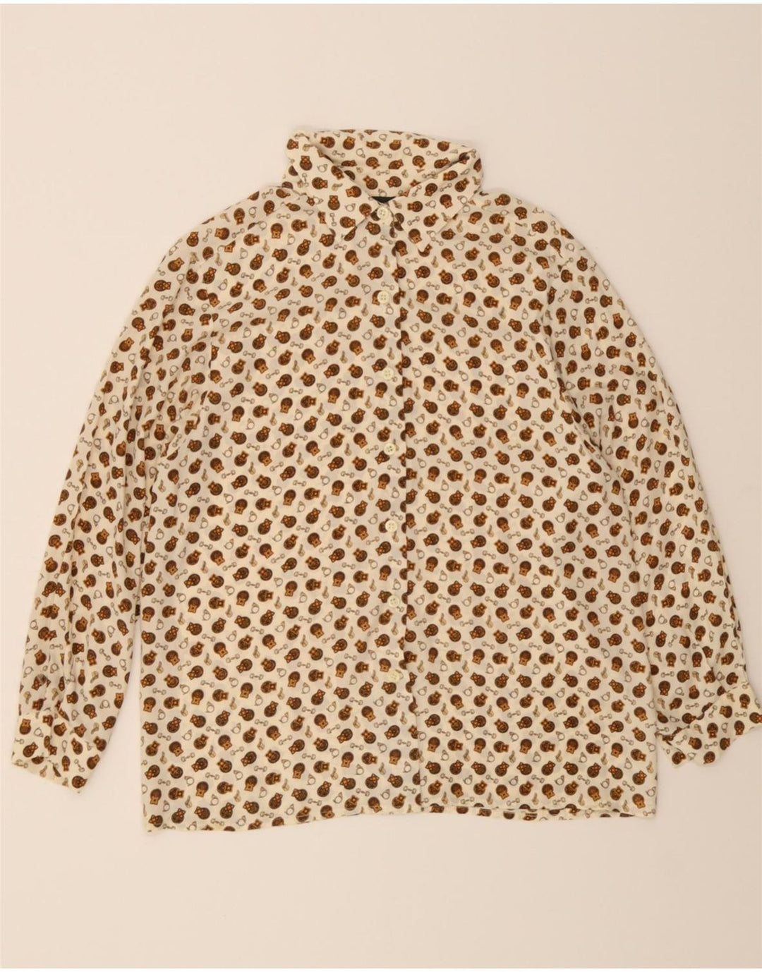 LUISA SPAGNOLI Womens Abstract Pattern Shirt IT 48 XL Beige Vintage Luisa Spagnoli and Second-Hand Luisa Spagnoli from Messina Hembry 