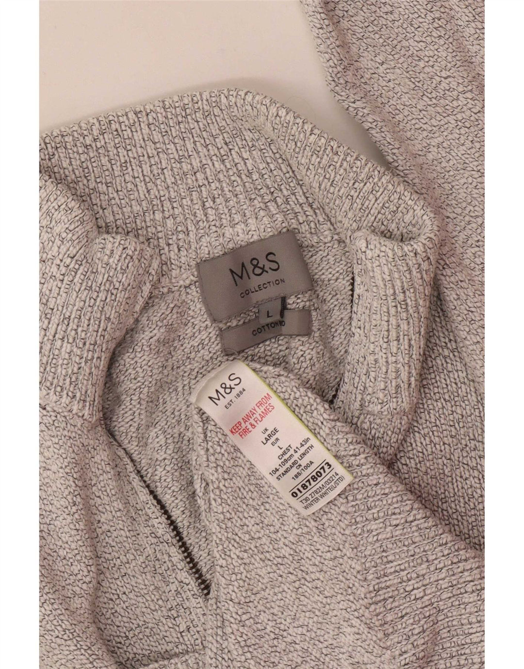 Marks & Spencer Męski sweter z zamkiem błyskawicznym, duży, bawełniany w kolorze złamanej bieli