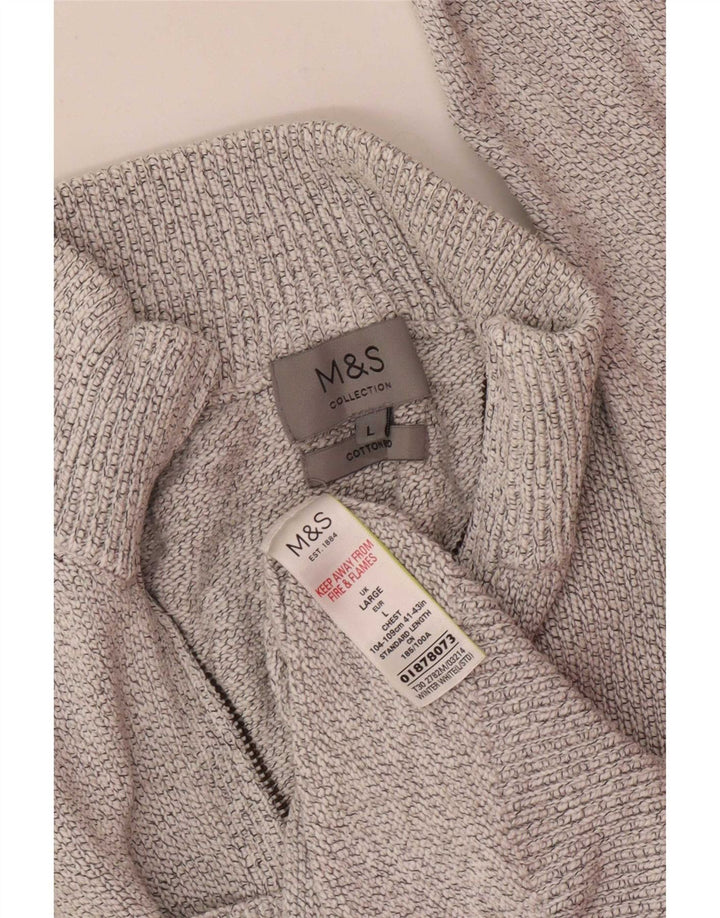 Marks & Spencer Męski sweter z zamkiem błyskawicznym, duży, bawełniany w kolorze złamanej bieli