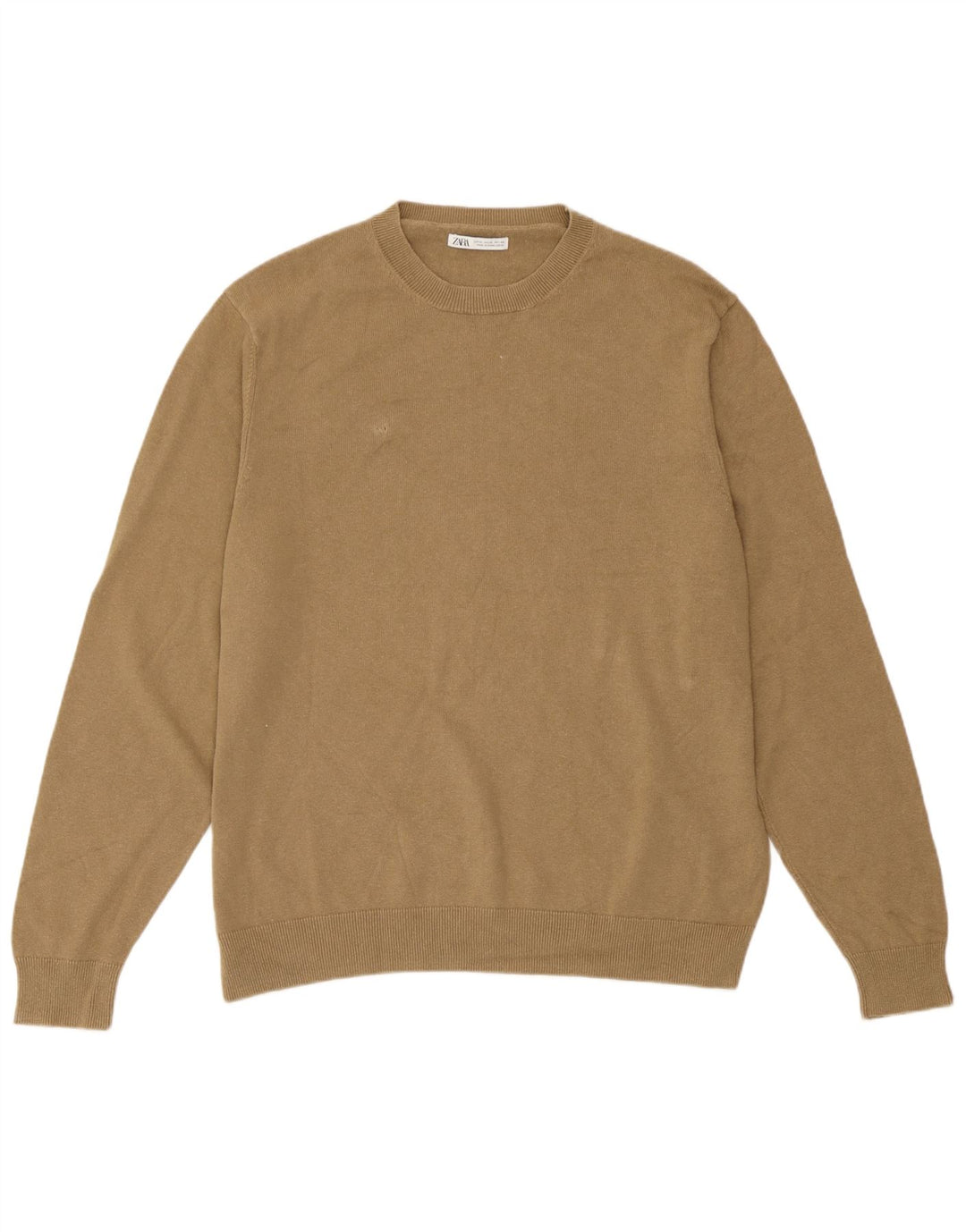 Męski sweter z okrągłym dekoltem Zara XL, beżowy, lniany
